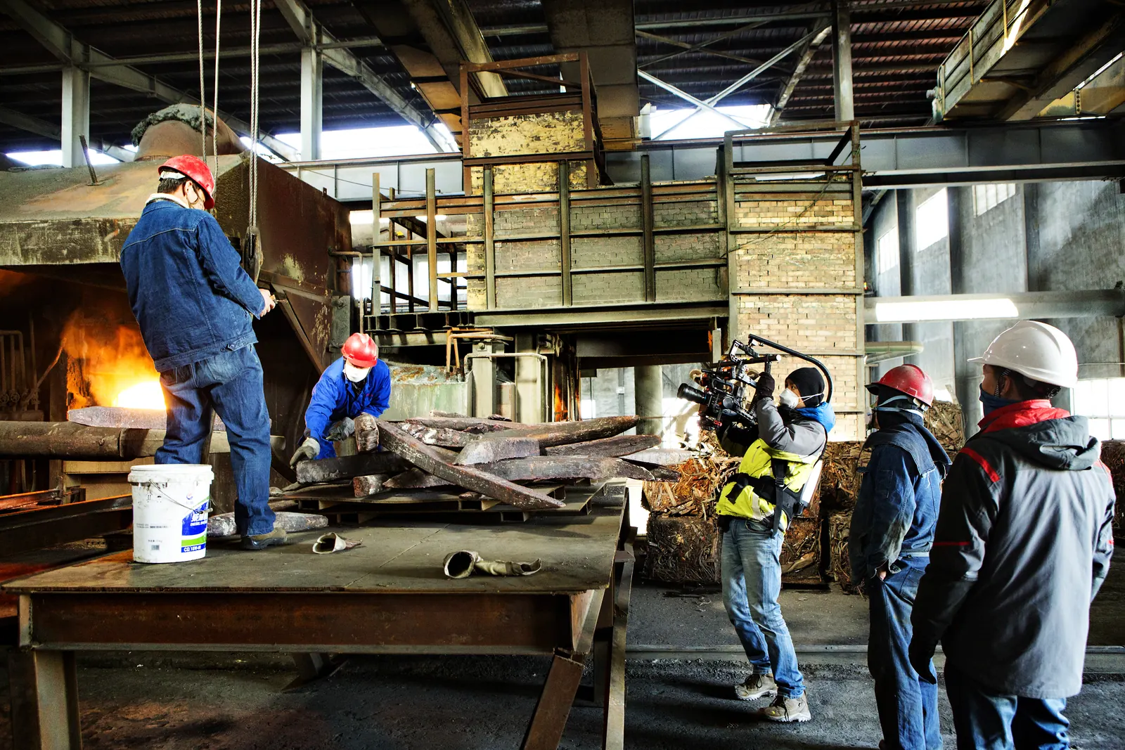 Industrial video production crew filming in China