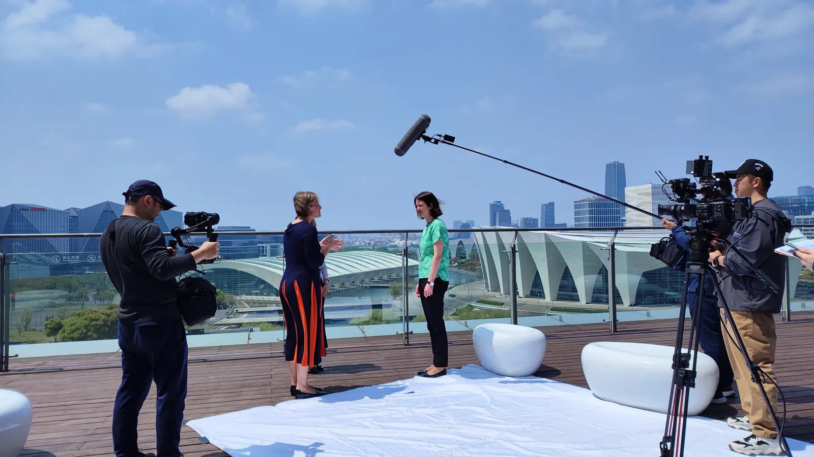 China camera crew filming an interview on location